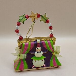 Unique Vintage Purse With Snowman And Beads Christmas Ornament 3.5"